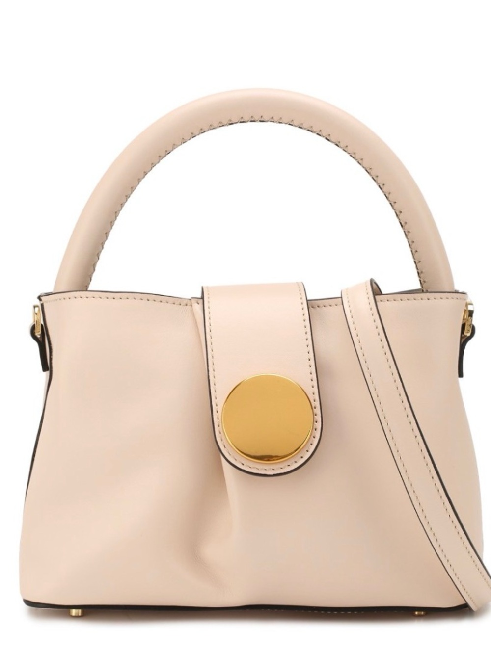 Elleme Cream Top-Handle Leather handbag with Gold Accent - Picture 14 of 16